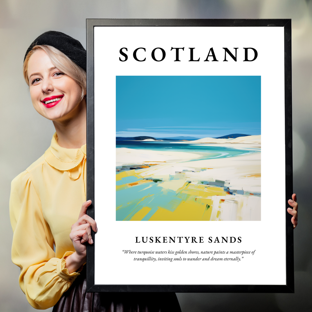 Person holding a poster of Luskentyre Sands