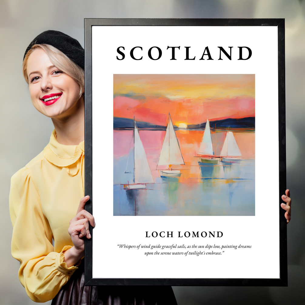 Person holding a poster of Loch Lomond