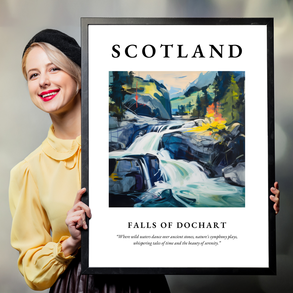 Person holding a poster of Falls of Dochart