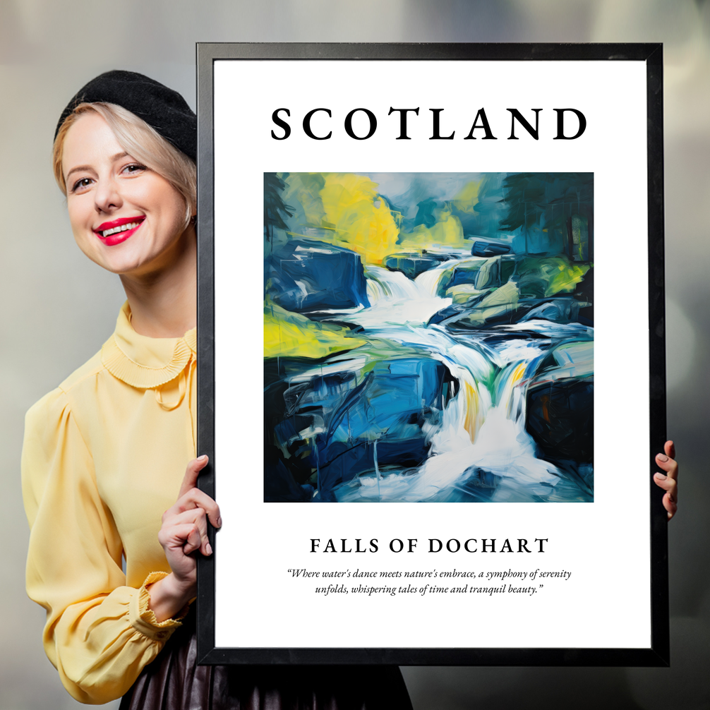 Person holding a poster of Falls of Dochart