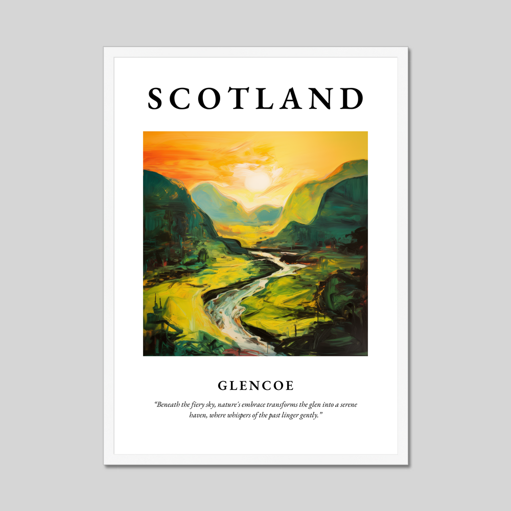 Poster in a white frame with the word Scotland