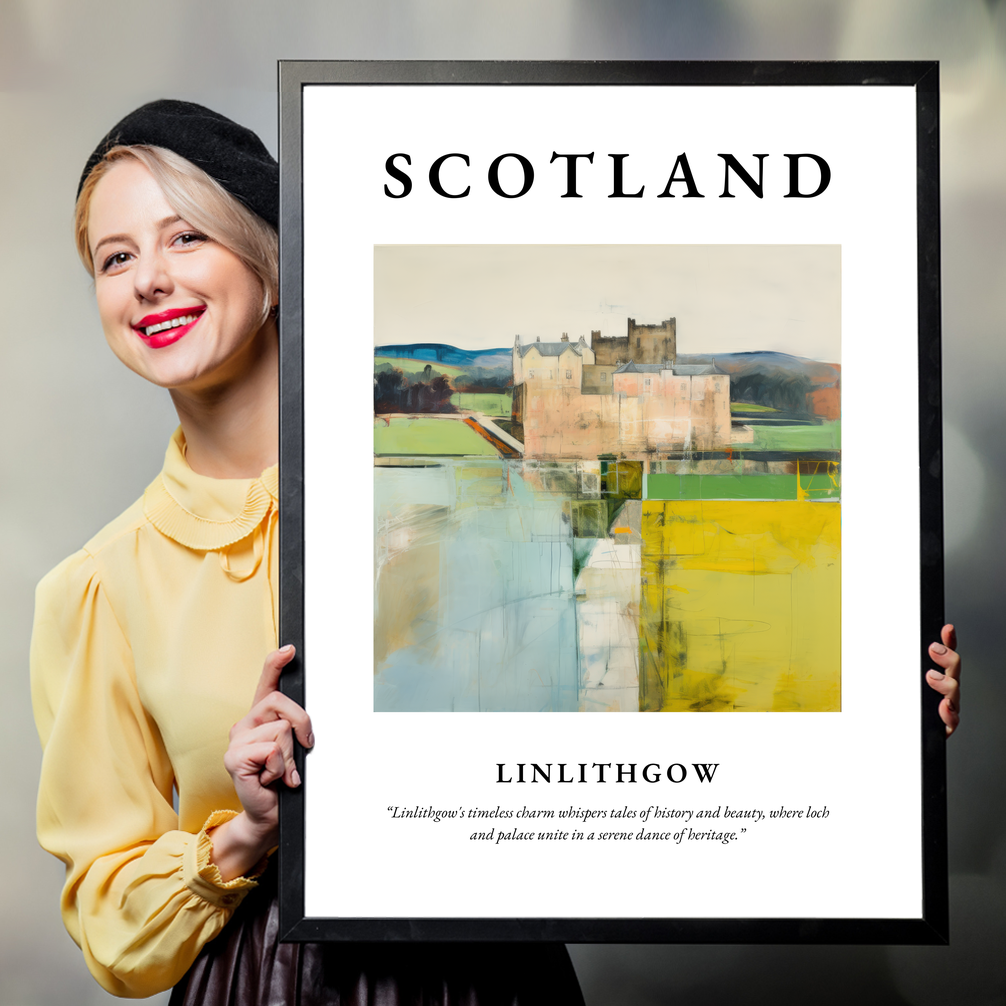 Person holding a poster of Linlithgow