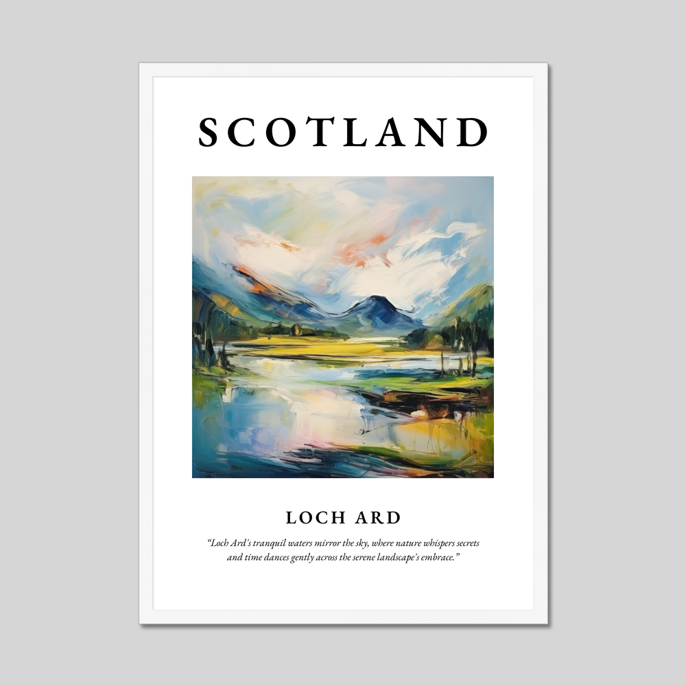 Poster in a white frame with the word Scotland