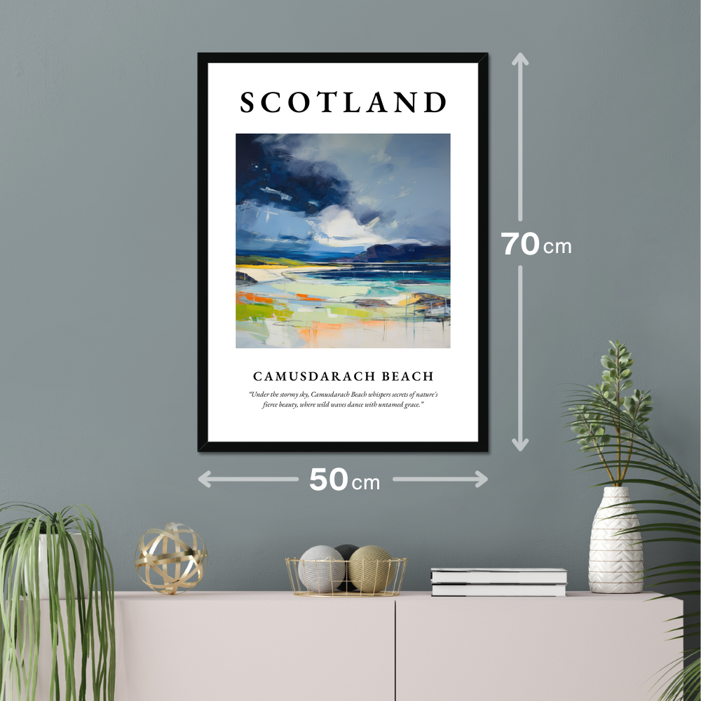 Poster of Camusdarach Beach hanging on a wall