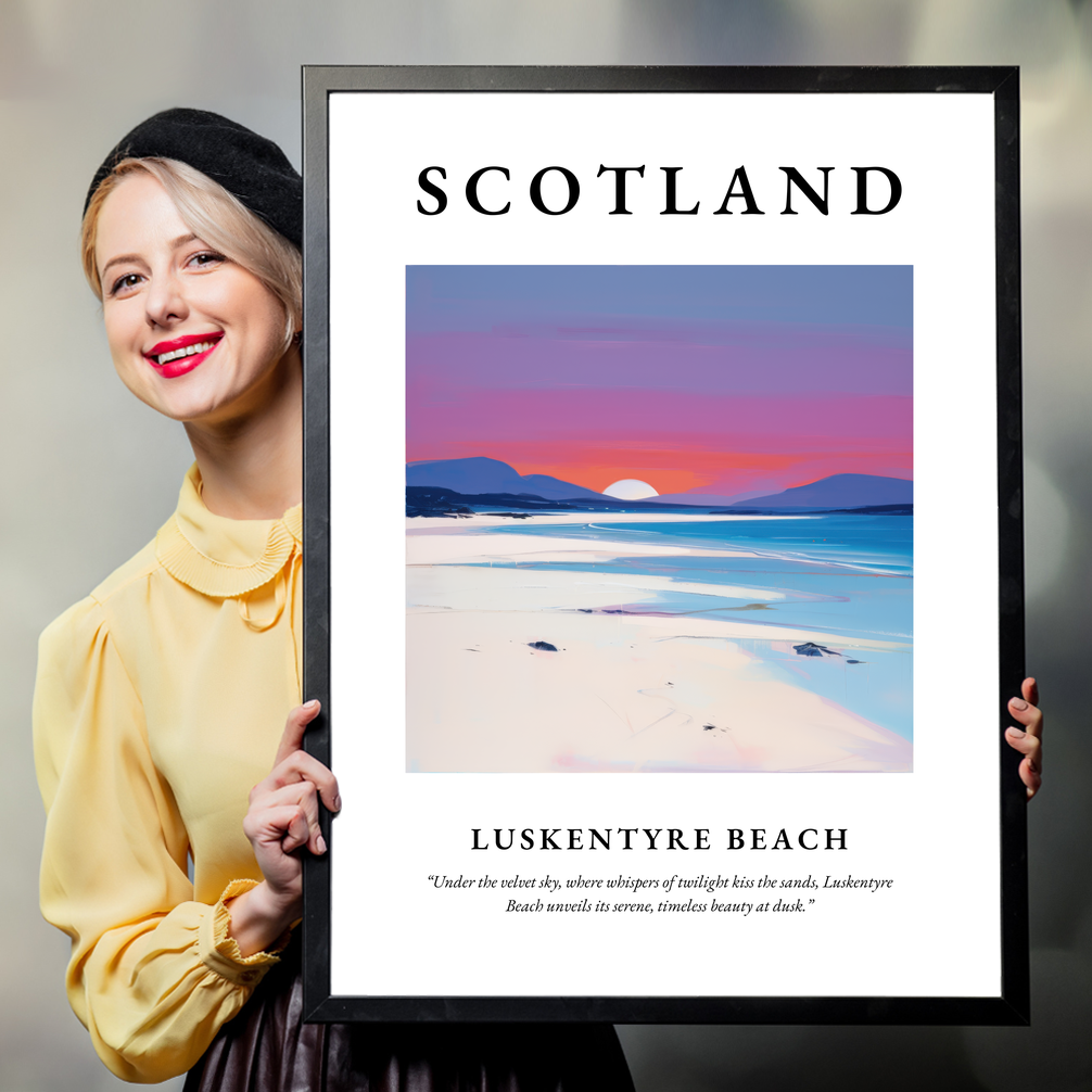 Person holding a poster of Luskentyre Beach