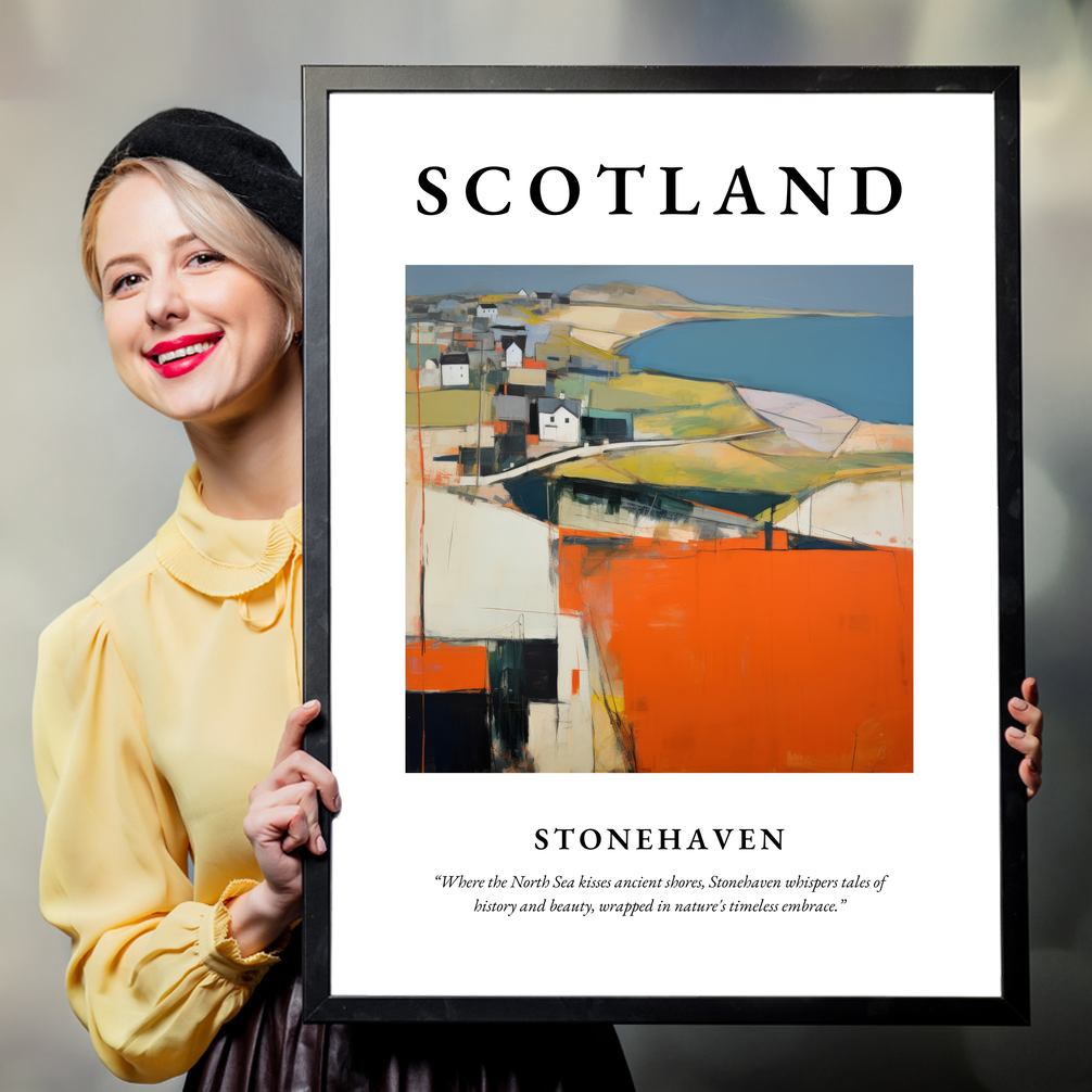 Person holding a poster of Stonehaven