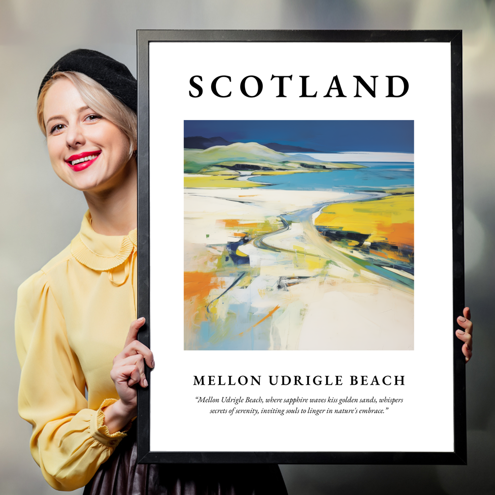 Person holding a poster of Mellon Udrigle Beach