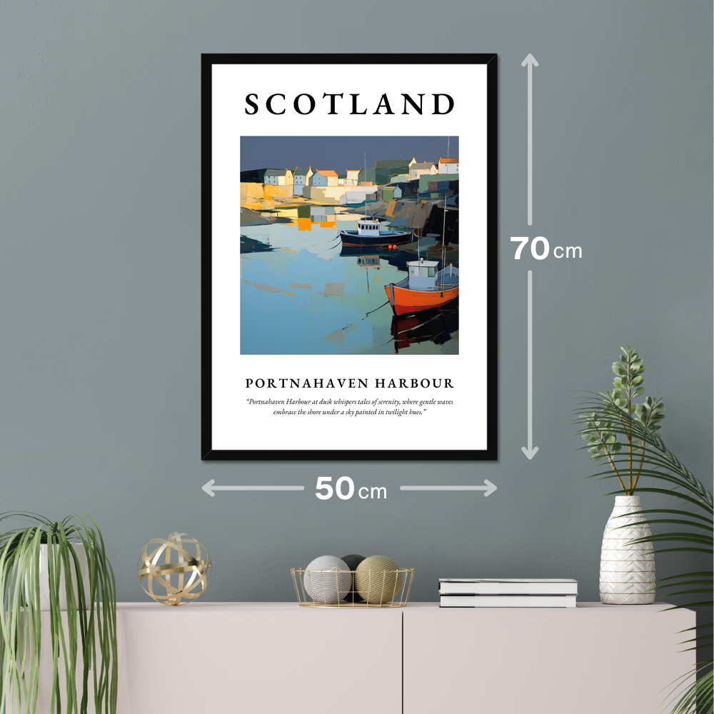 Poster of Portnahaven Harbour hanging on a wall