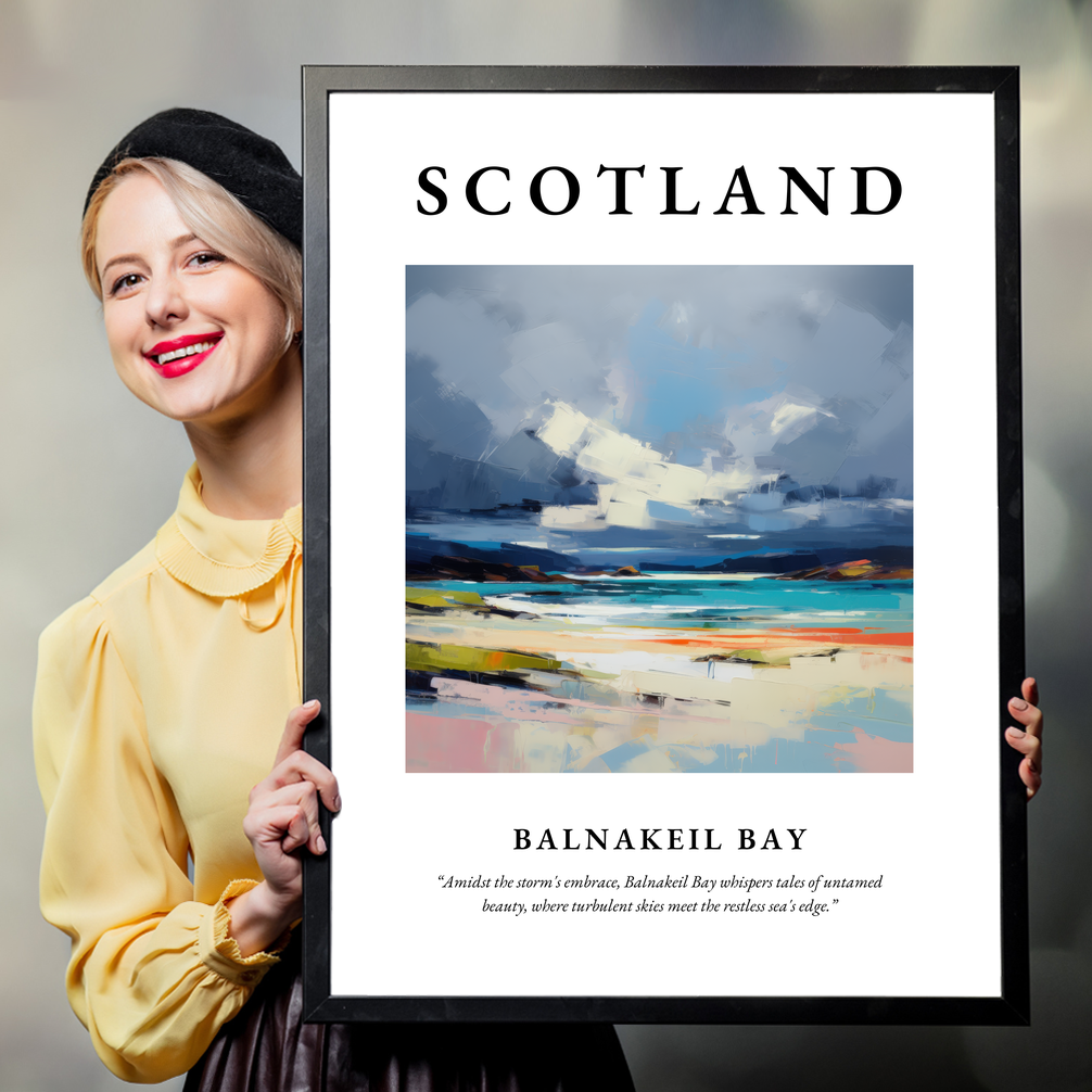 Person holding a poster of Balnakeil Bay