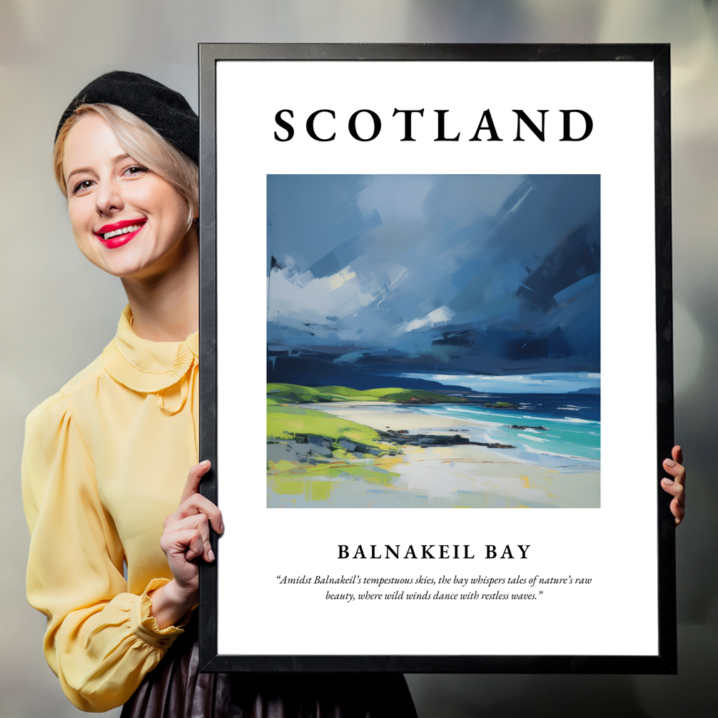 Person holding a poster of Balnakeil Bay