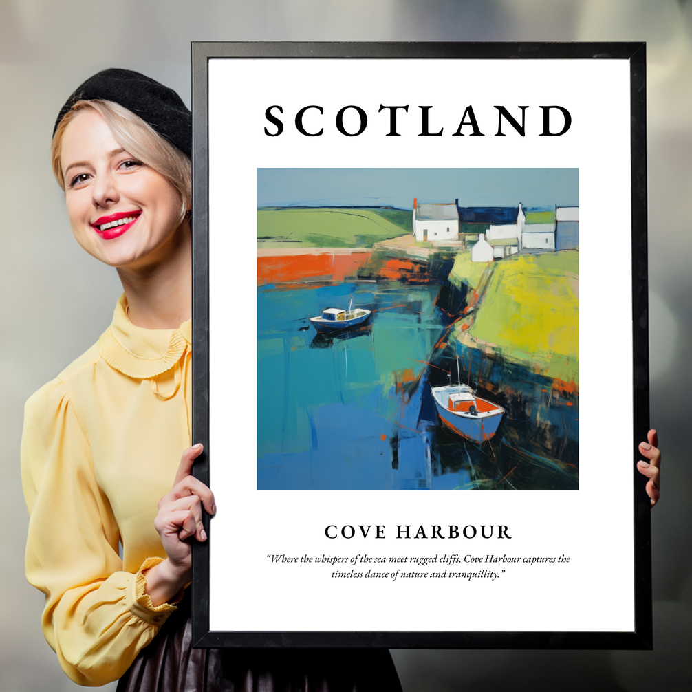 Person holding a poster of Cove Harbour