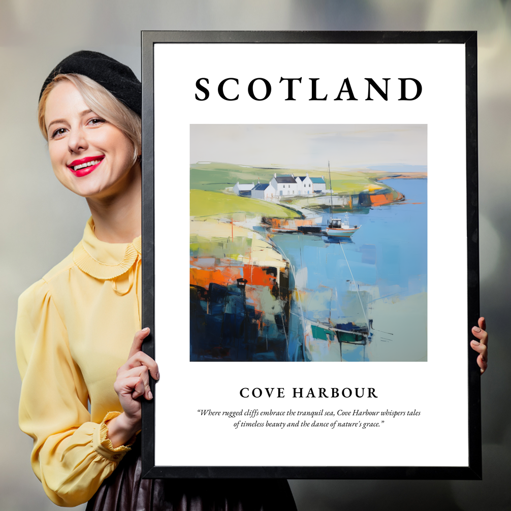 Person holding a poster of Cove Harbour