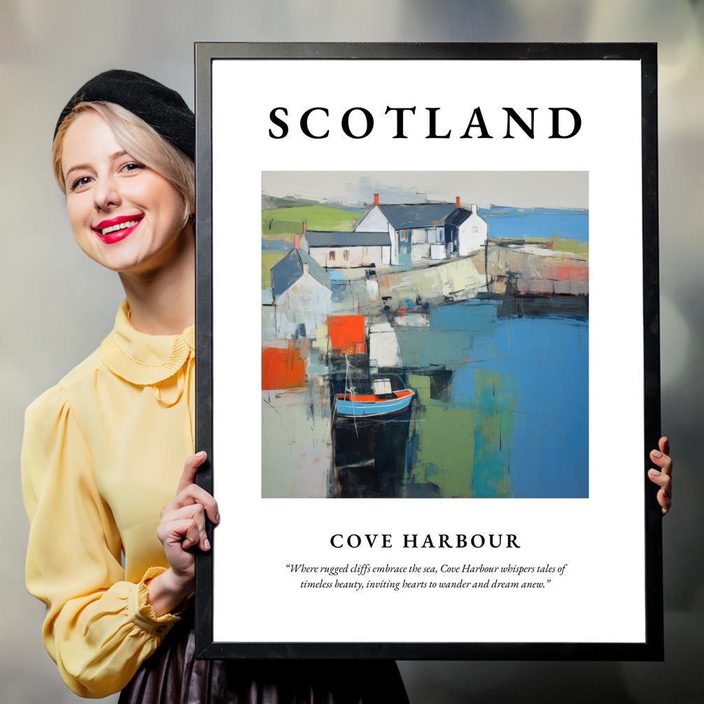 Person holding a poster of Cove Harbour