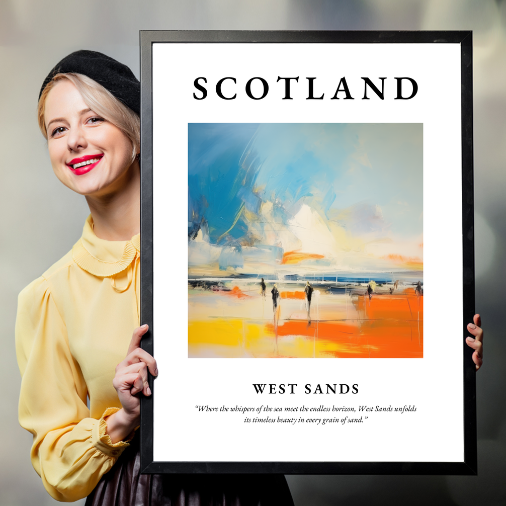 Person holding a poster of West Sands