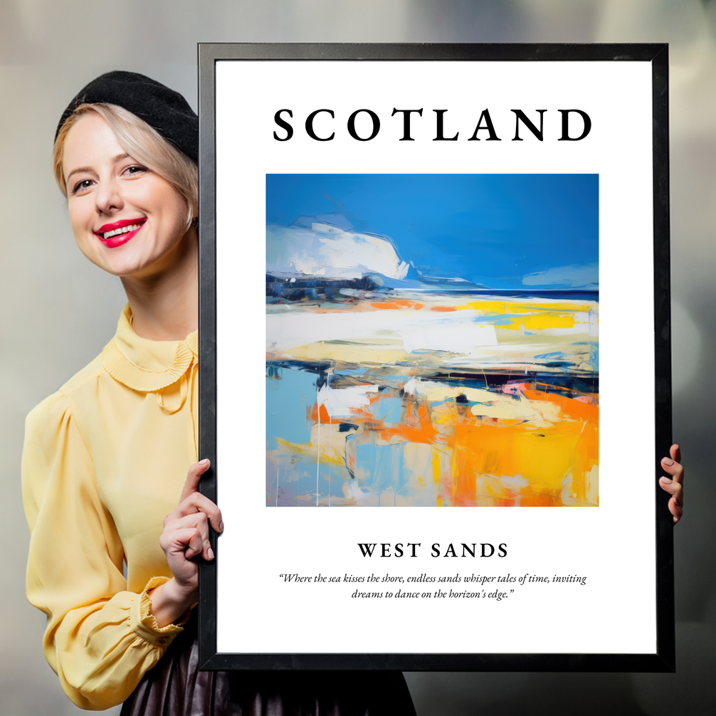 Person holding a poster of West Sands