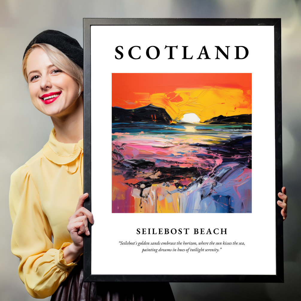 Person holding a poster of Seilebost Beach