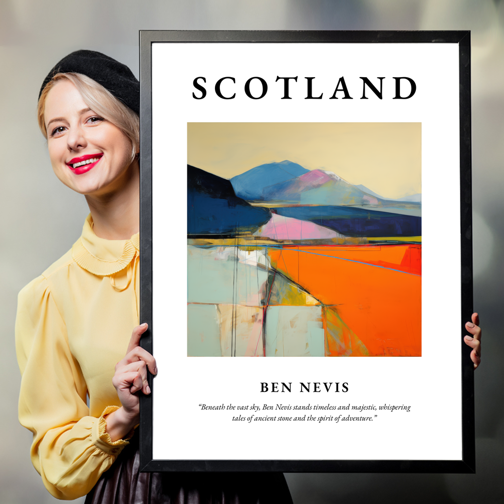 Person holding a poster of Ben Nevis