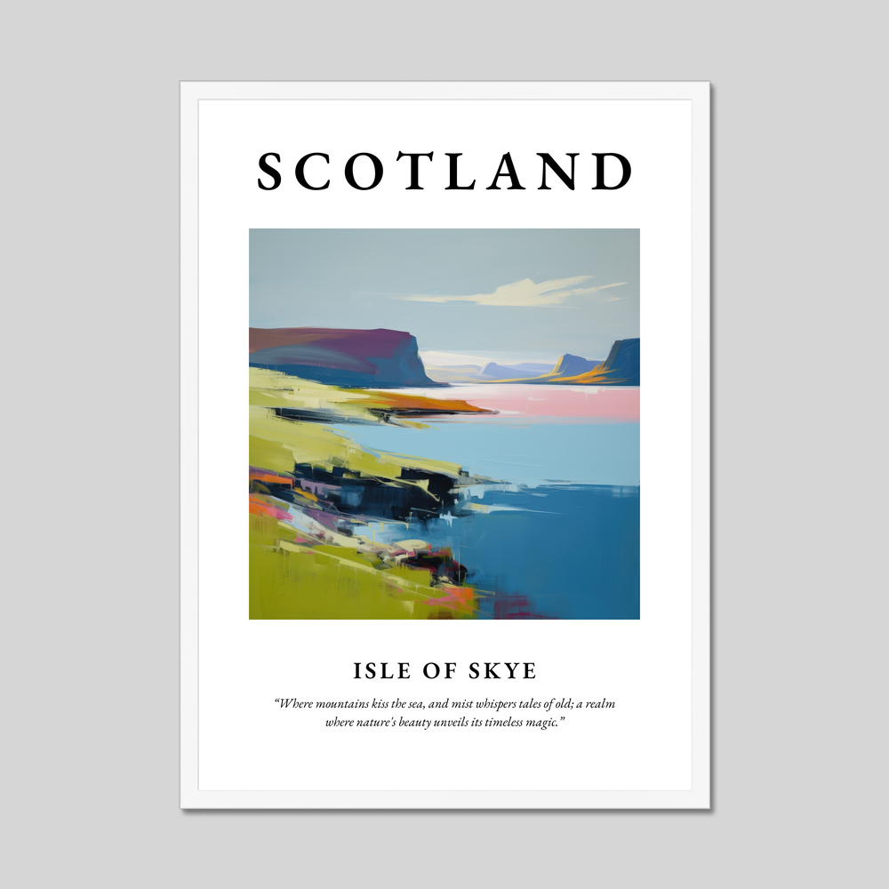 Poster in a white frame with the word Scotland