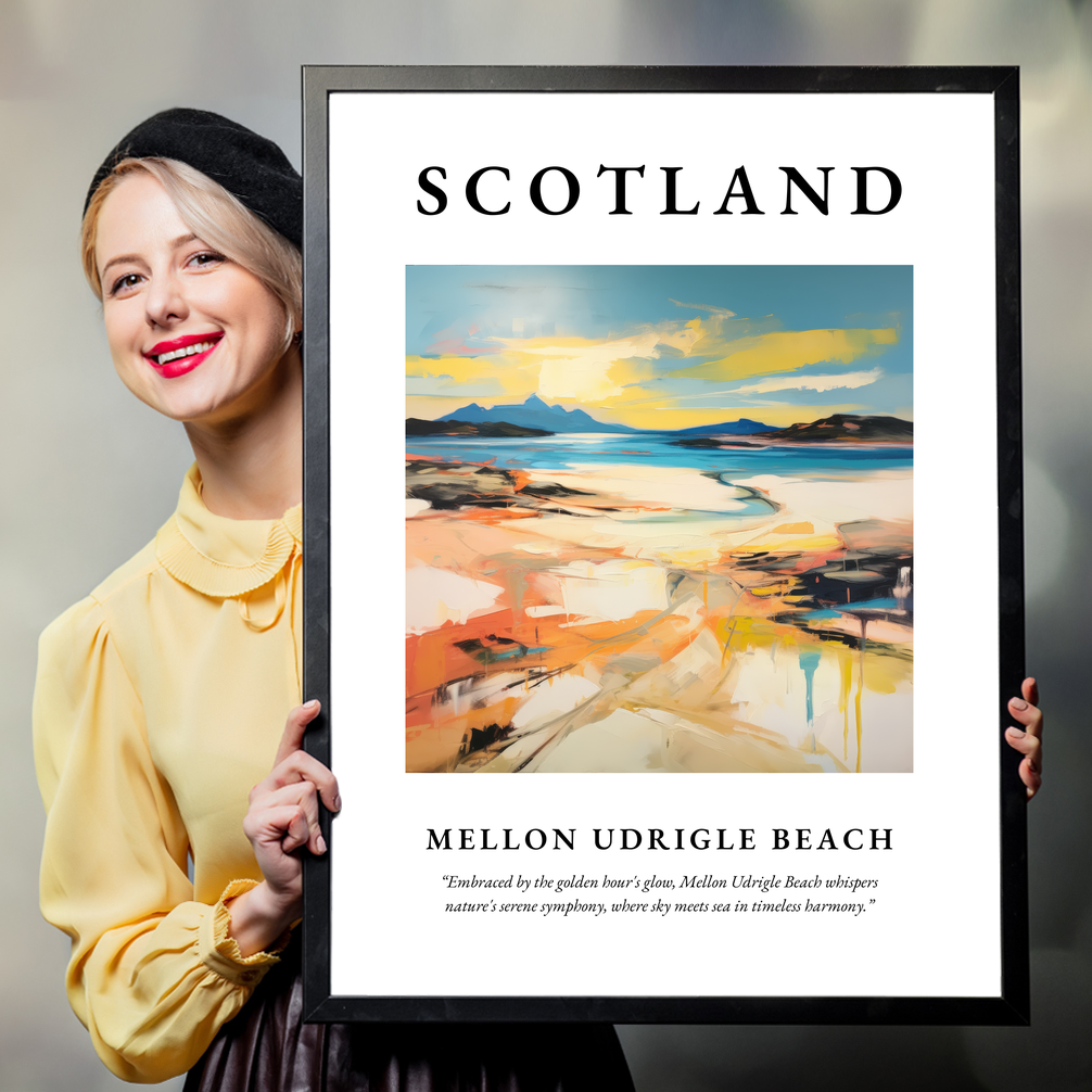 Person holding a poster of Mellon Udrigle Beach