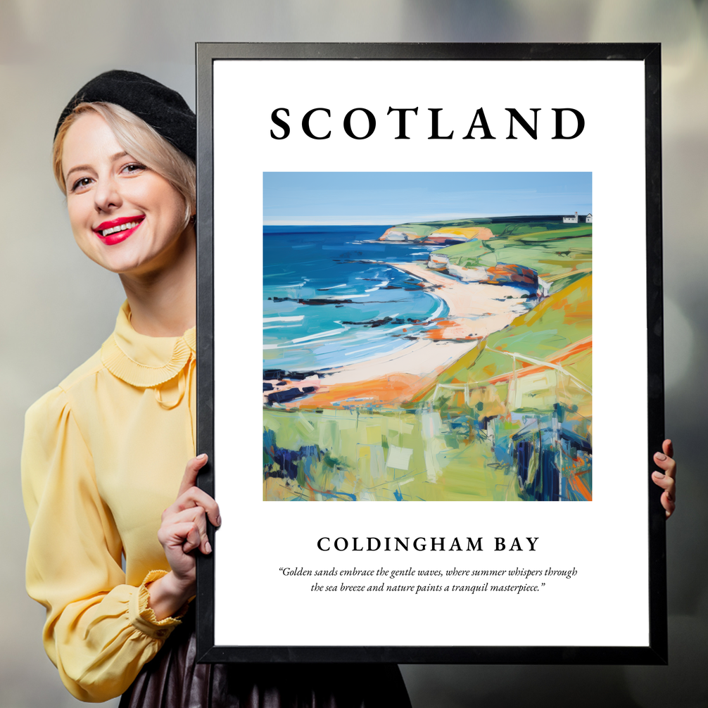 Person holding a poster of Coldingham Bay