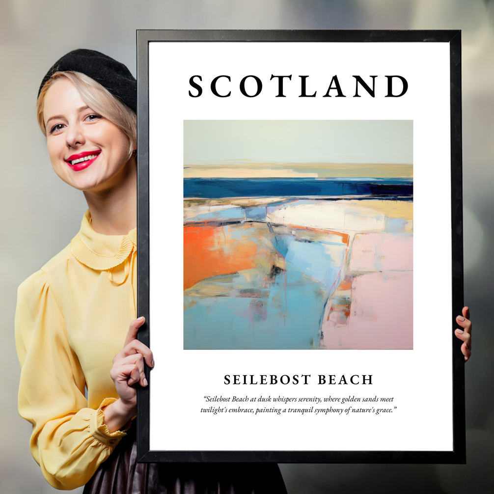 Person holding a poster of Seilebost Beach