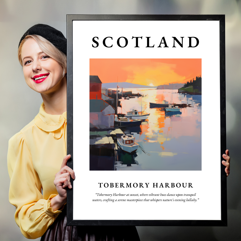 Person holding a poster of Tobermory Harbour