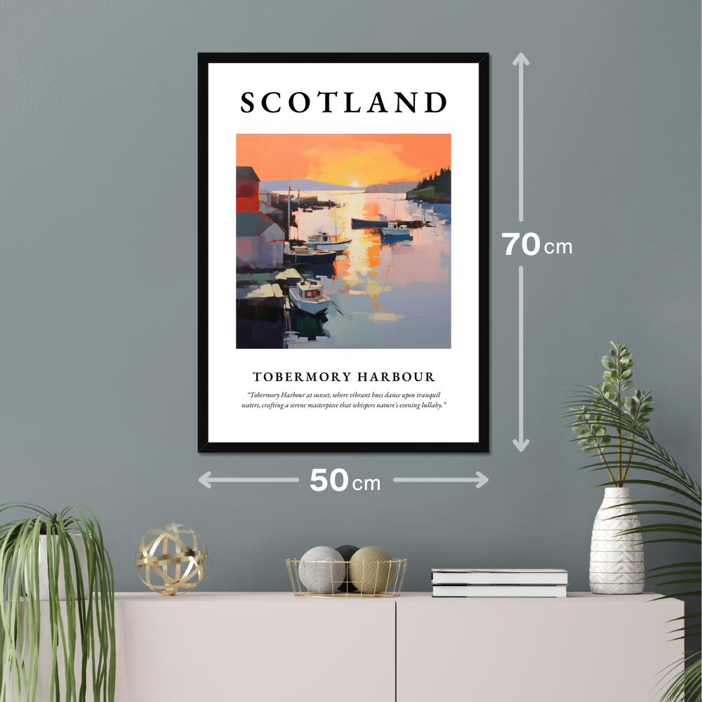 Poster of Tobermory Harbour hanging on a wall