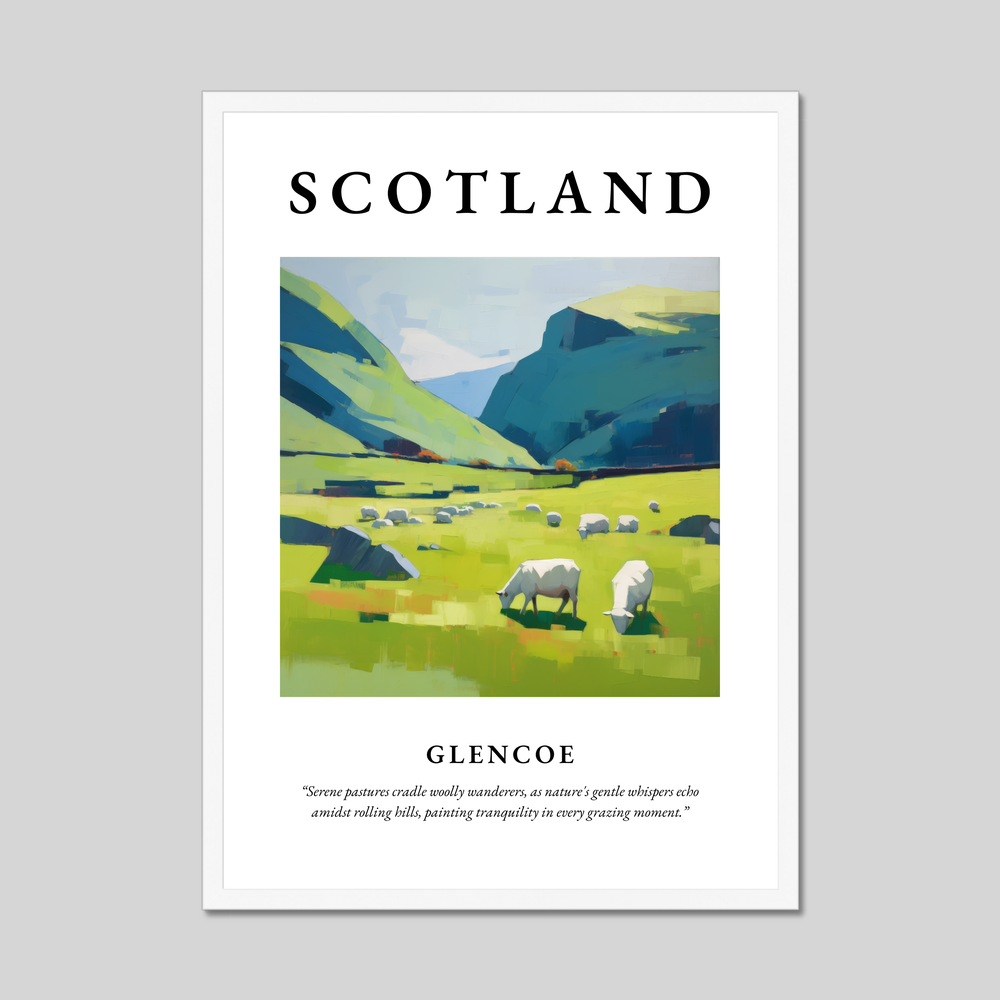 Poster in a white frame with the word Scotland