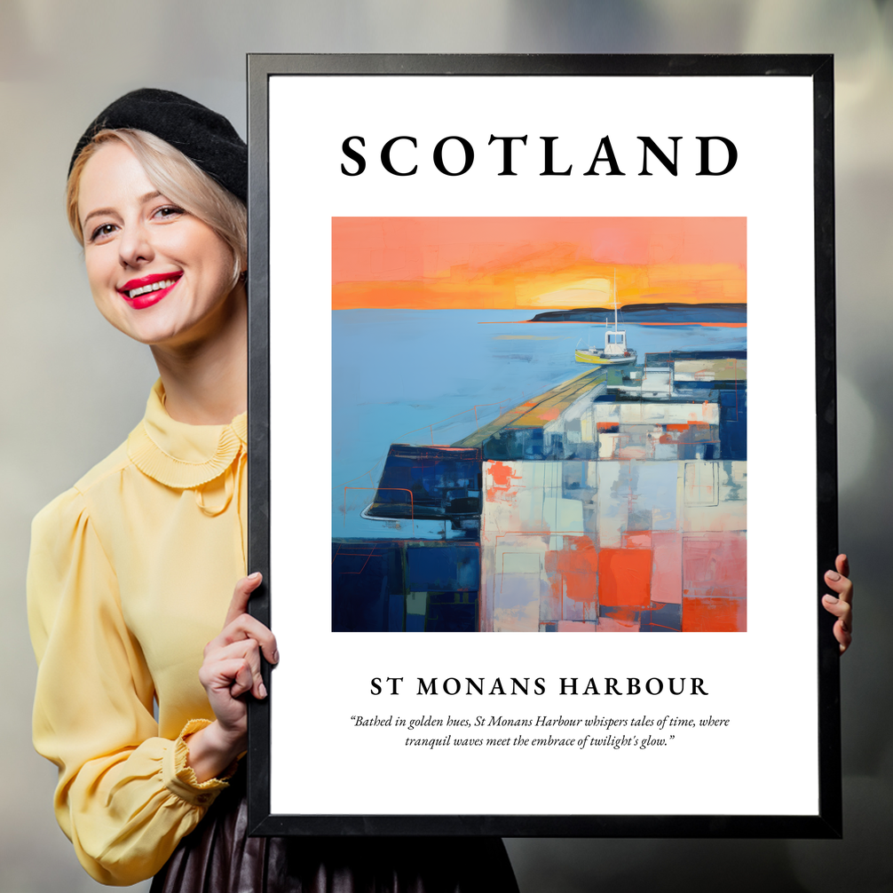 Person holding a poster of St Monans Harbour