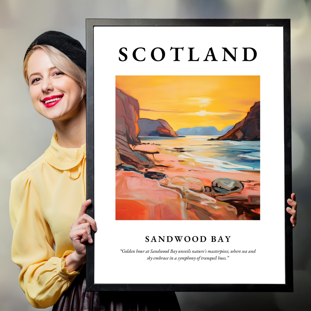 Person holding a poster of Sandwood Bay