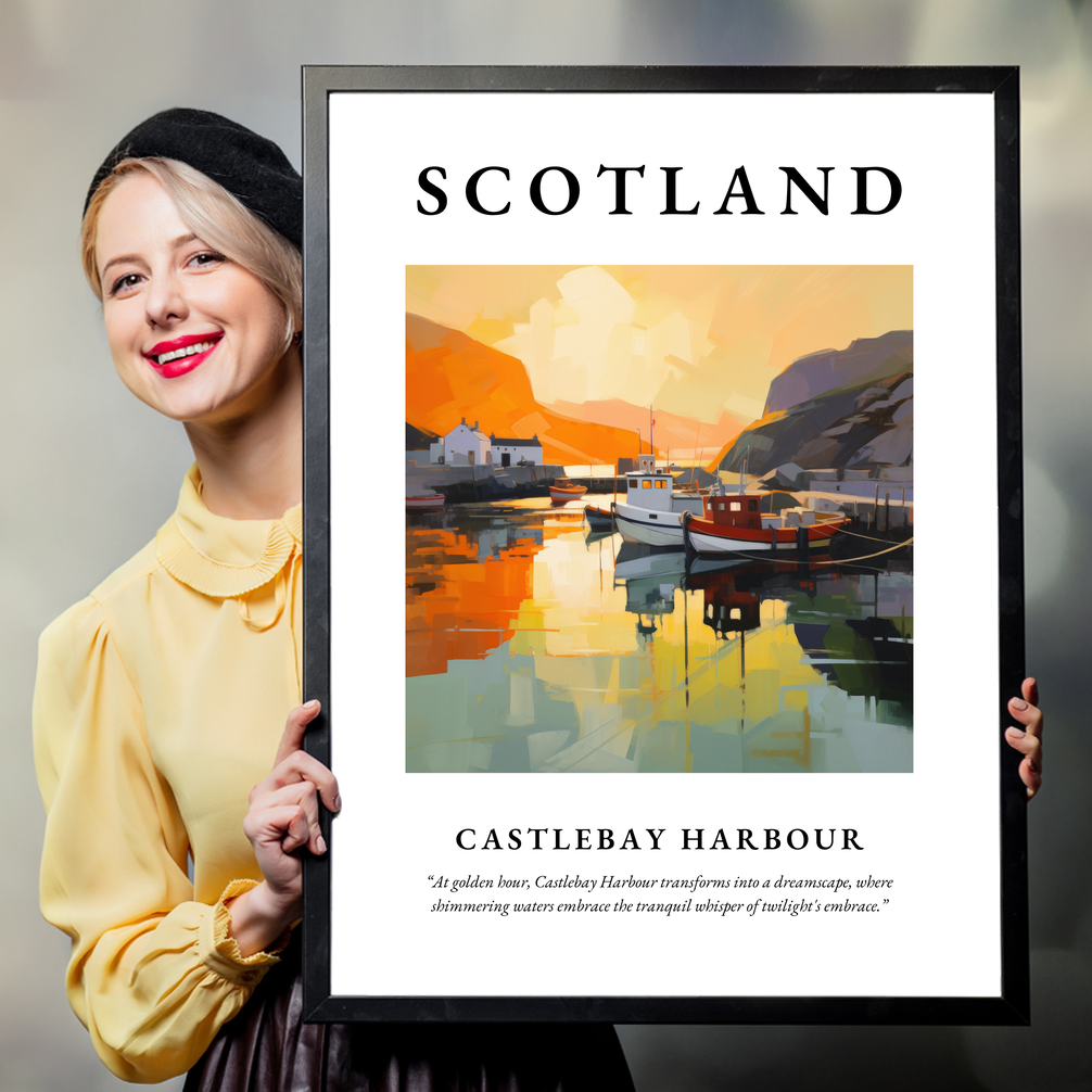 Person holding a poster of Castlebay Harbour