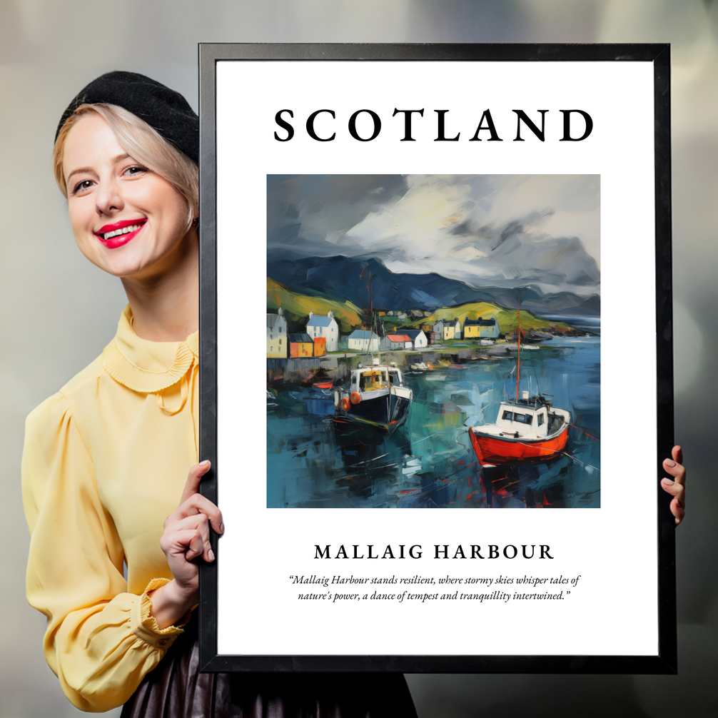 Person holding a poster of Mallaig Harbour