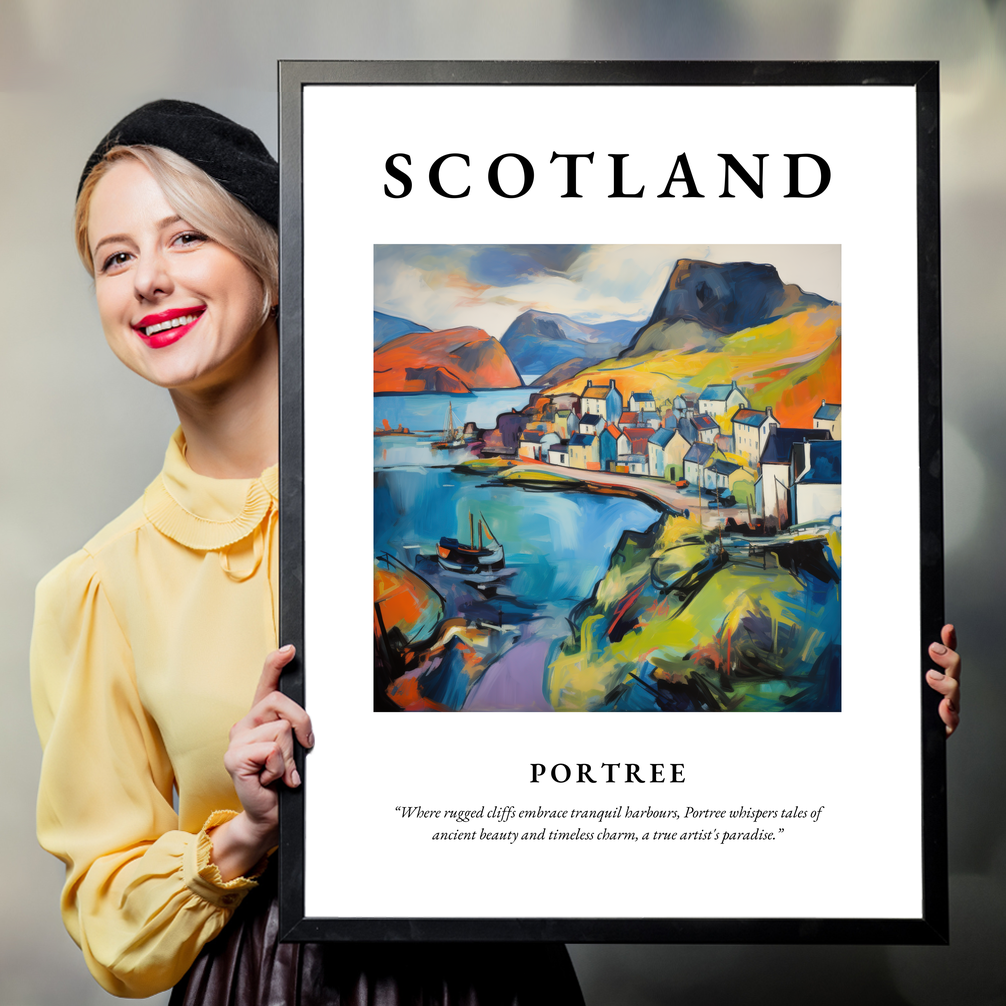 Person holding a poster of Portree