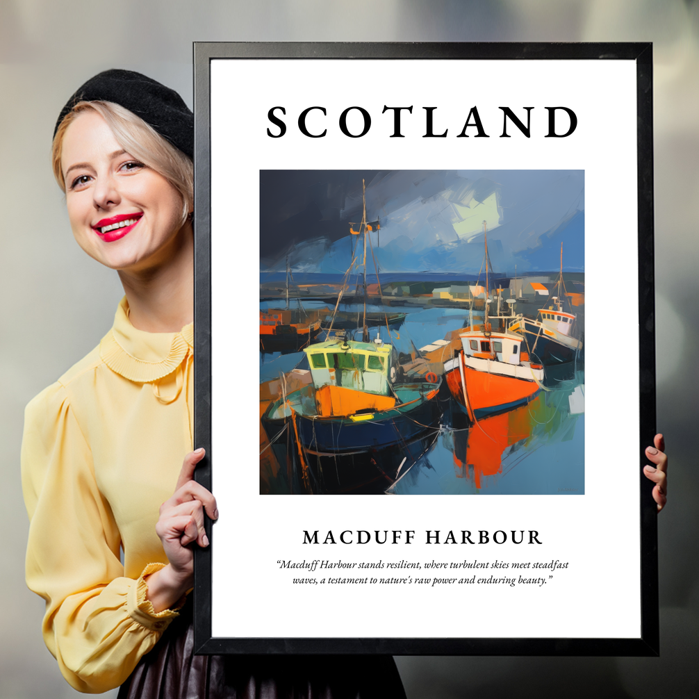 Person holding a poster of Macduff Harbour