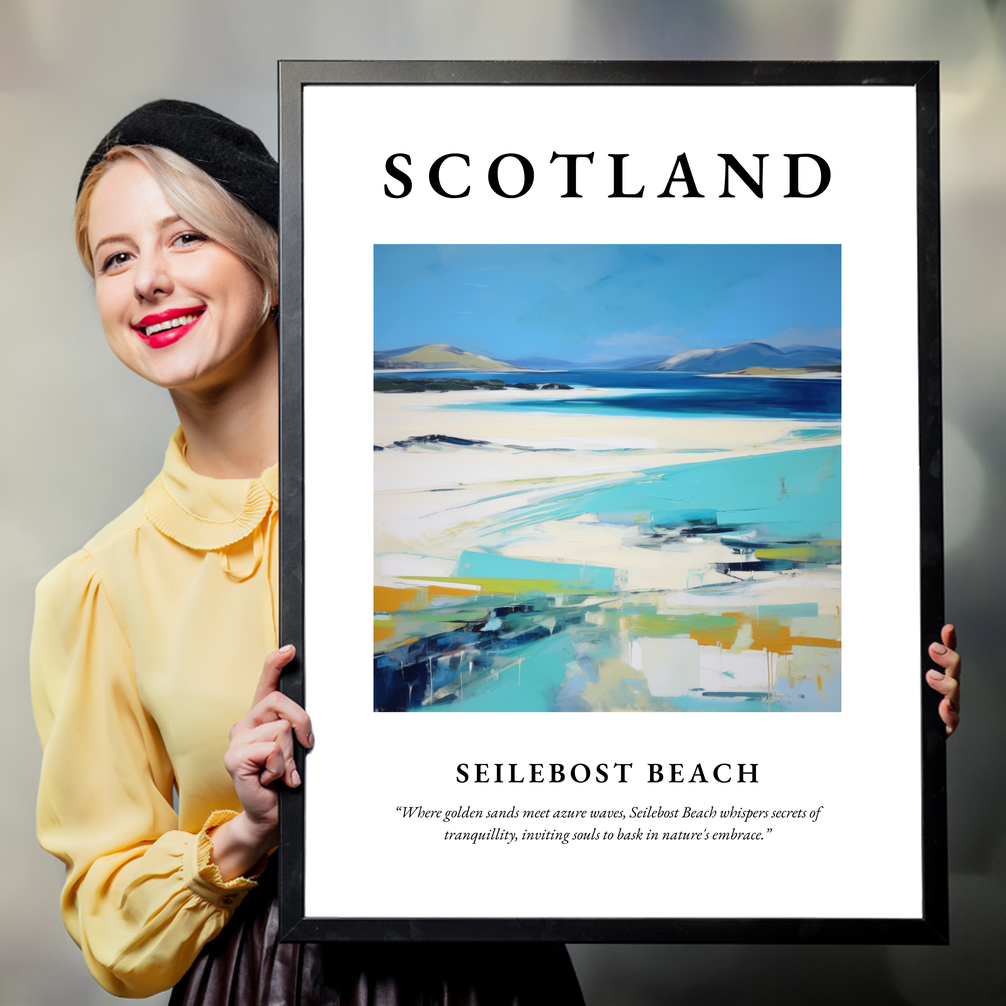 Person holding a poster of Seilebost Beach