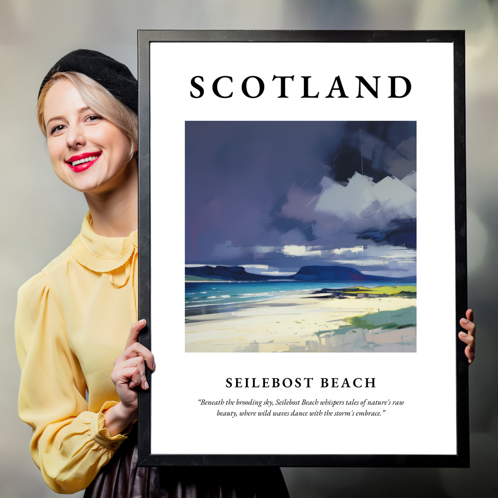 Person holding a poster of Seilebost Beach