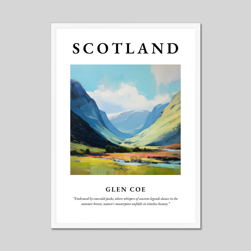 Poster in a white frame with the word Scotland