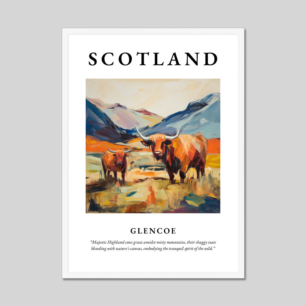 Poster in a white frame with the word Scotland