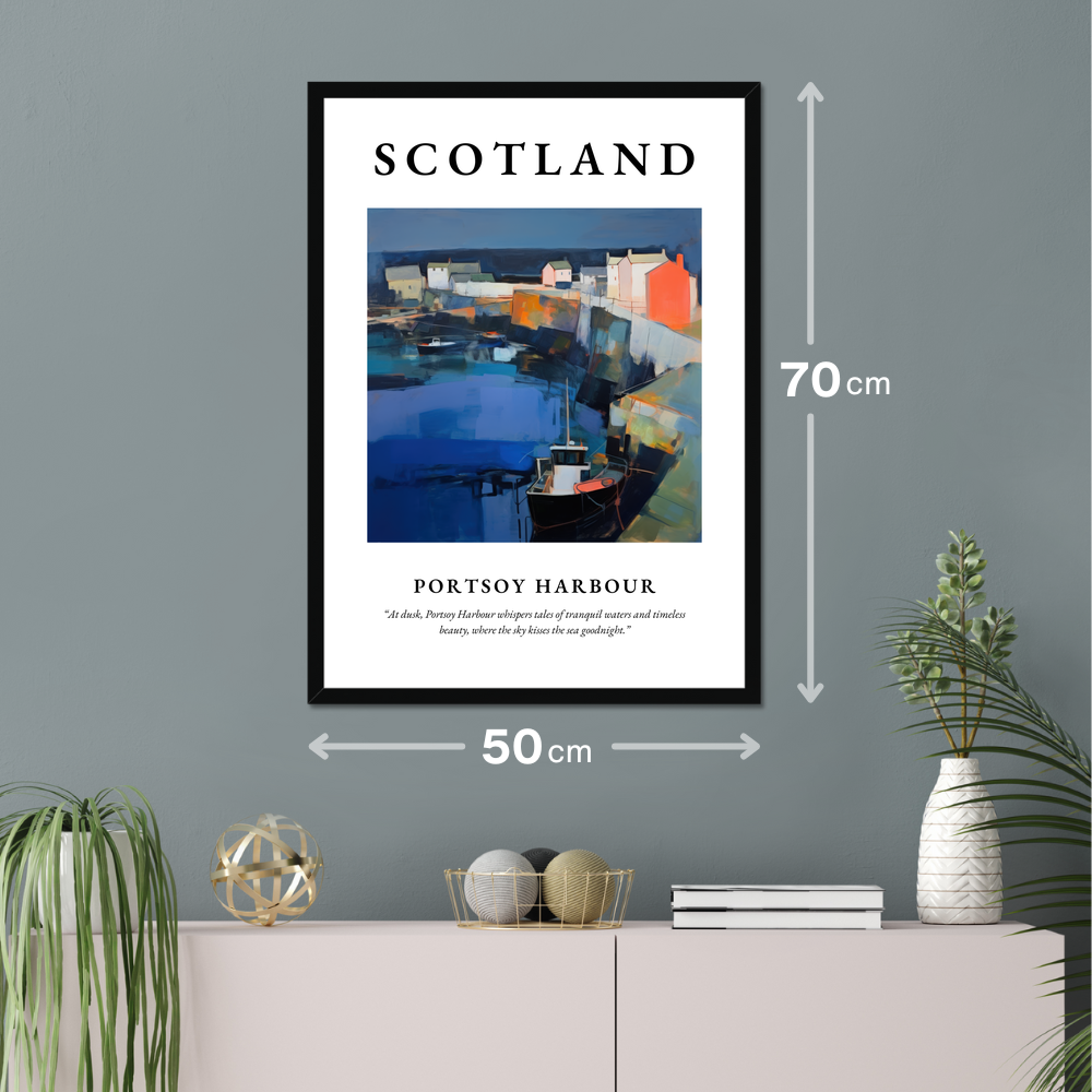 Poster of Portsoy Harbour hanging on a wall