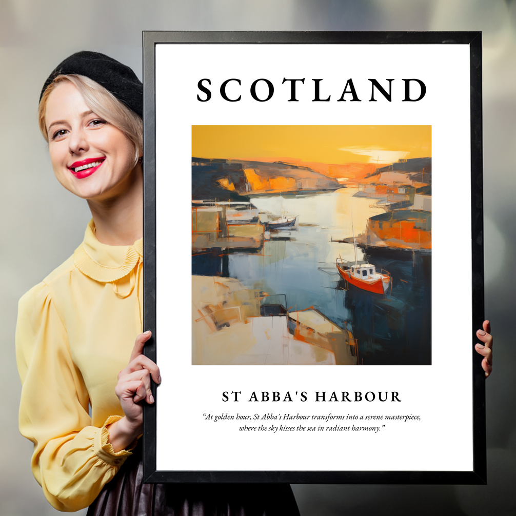 Person holding a poster of St Abba's Harbour