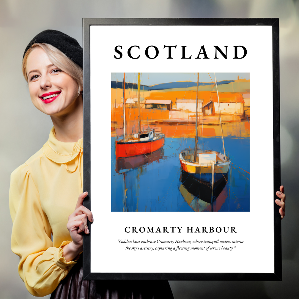 Person holding a poster of Cromarty Harbour