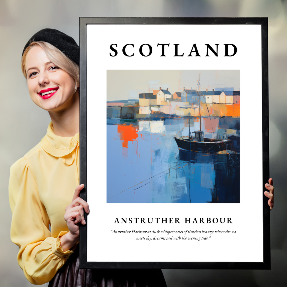 Person holding a poster of Anstruther Harbour