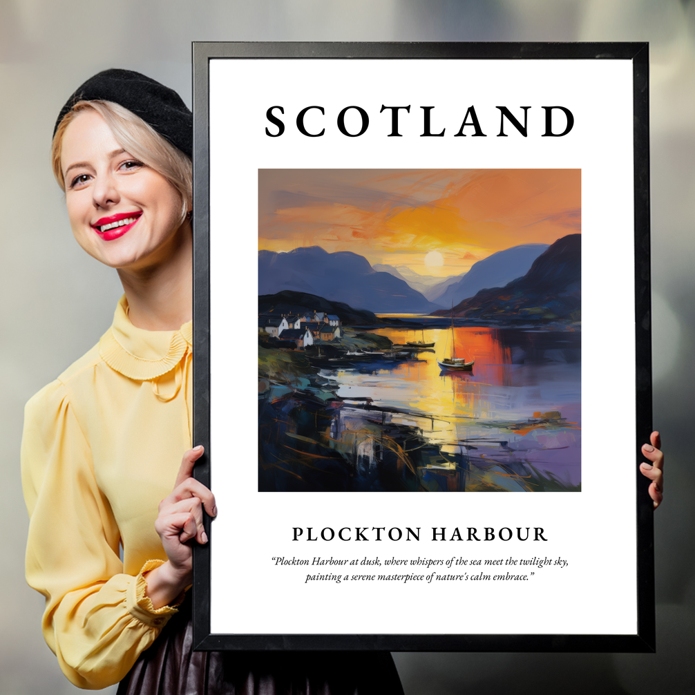 Person holding a poster of Plockton Harbour