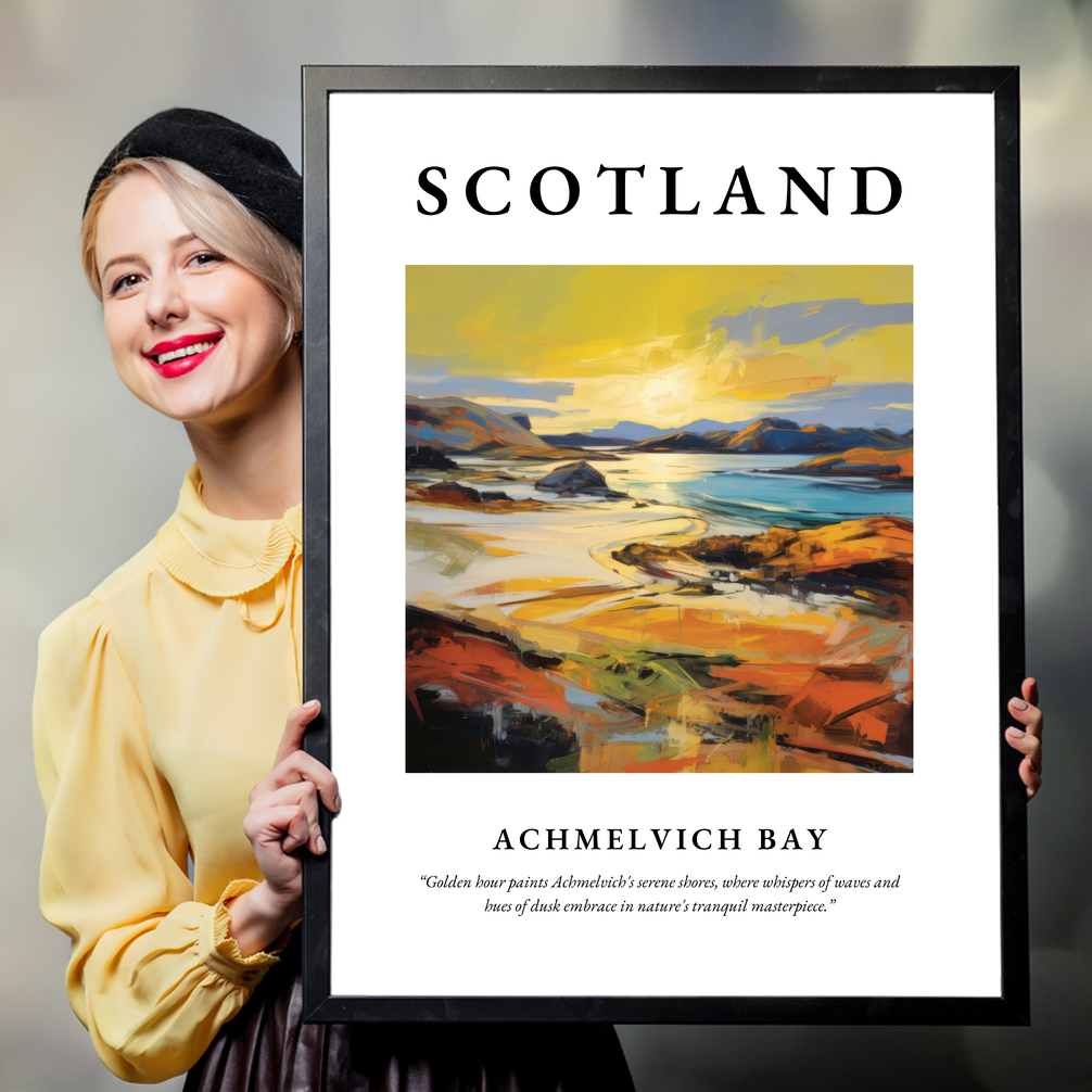 Person holding a poster of Achmelvich Bay