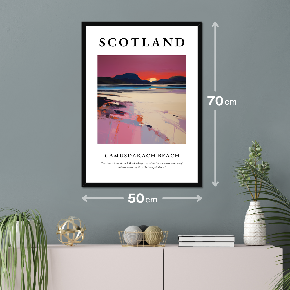 Poster of Camusdarach Beach hanging on a wall