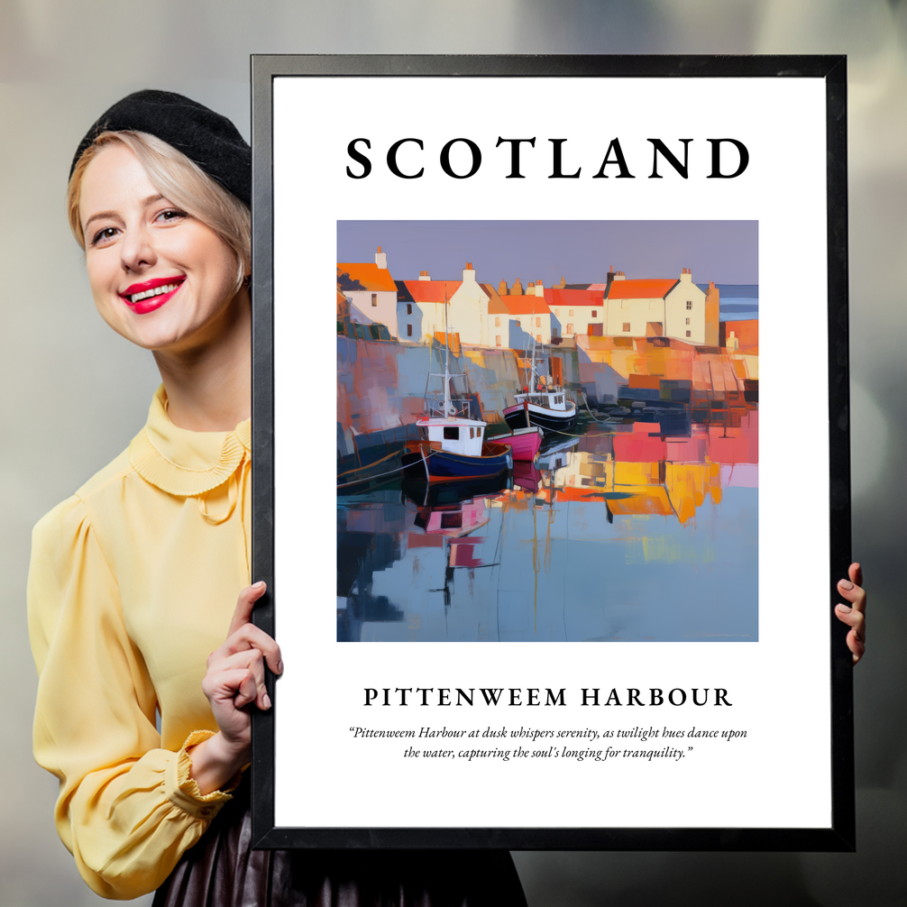 Person holding a poster of Pittenweem Harbour