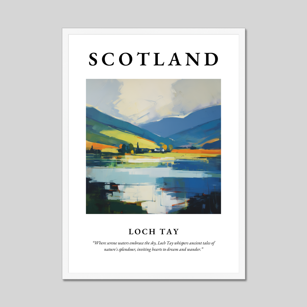 Poster in a white frame with the word Scotland