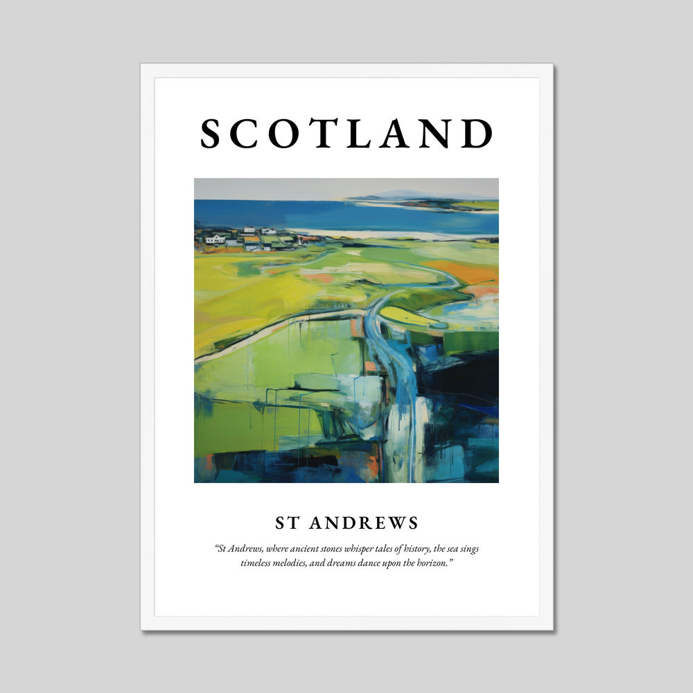 Poster in a white frame with the word Scotland