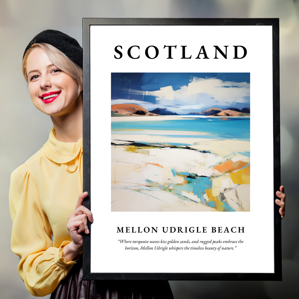 Person holding a poster of Mellon Udrigle Beach