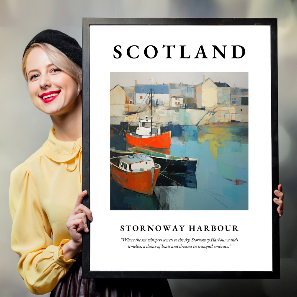 Person holding a poster of Stornoway Harbour